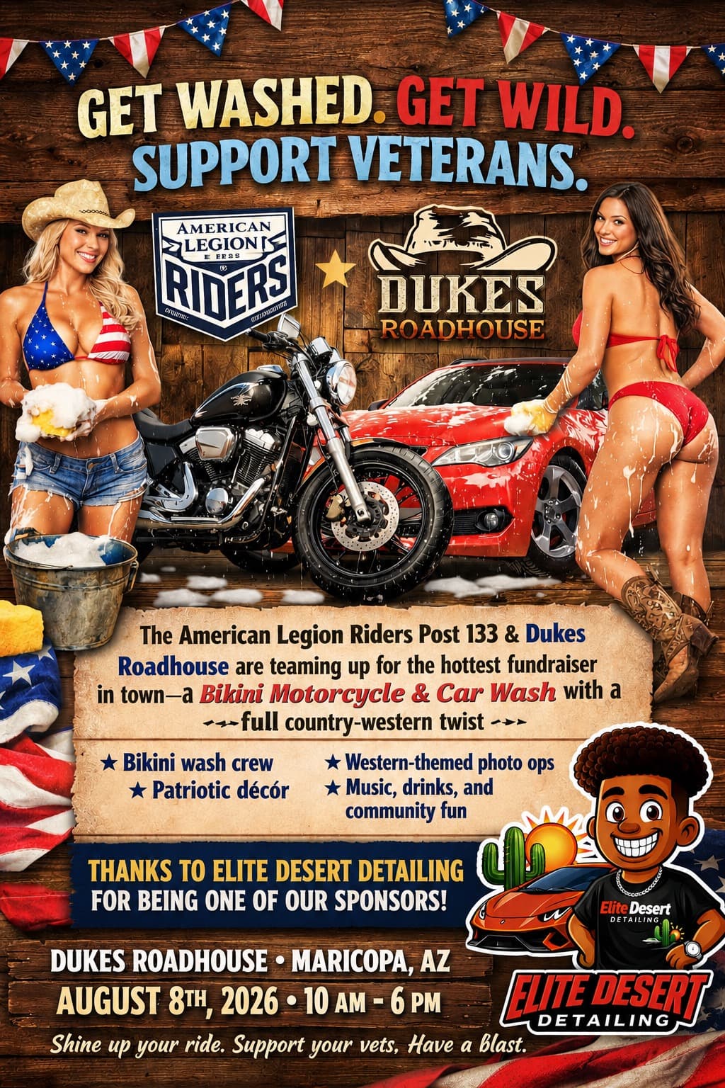 Bikini Bike & Car Wash August 8th at 10AM - 6PM at Duke's Roadhouse